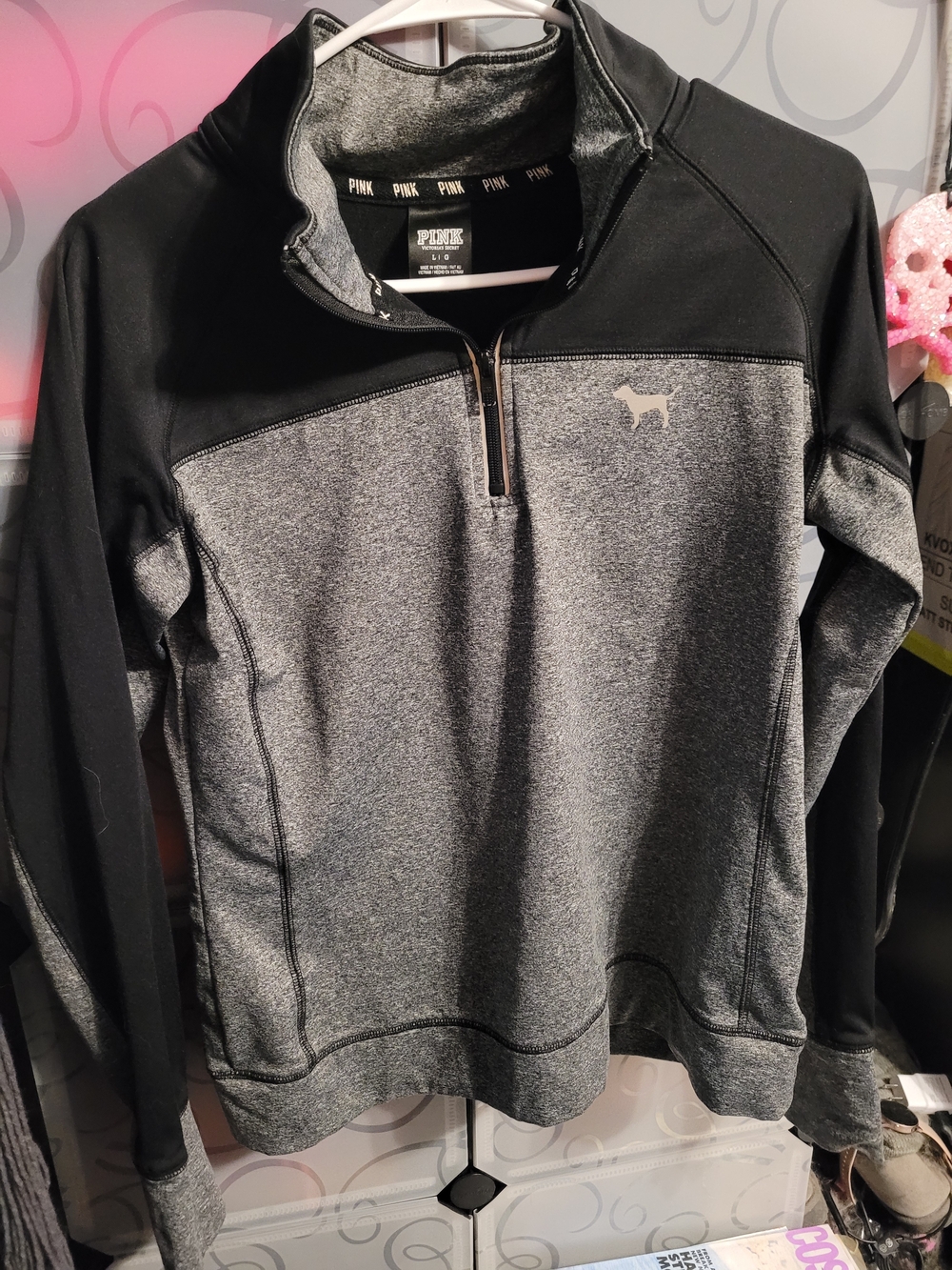 Victoria's Secret PINK Gray & Black Quarter-Zip Pullover